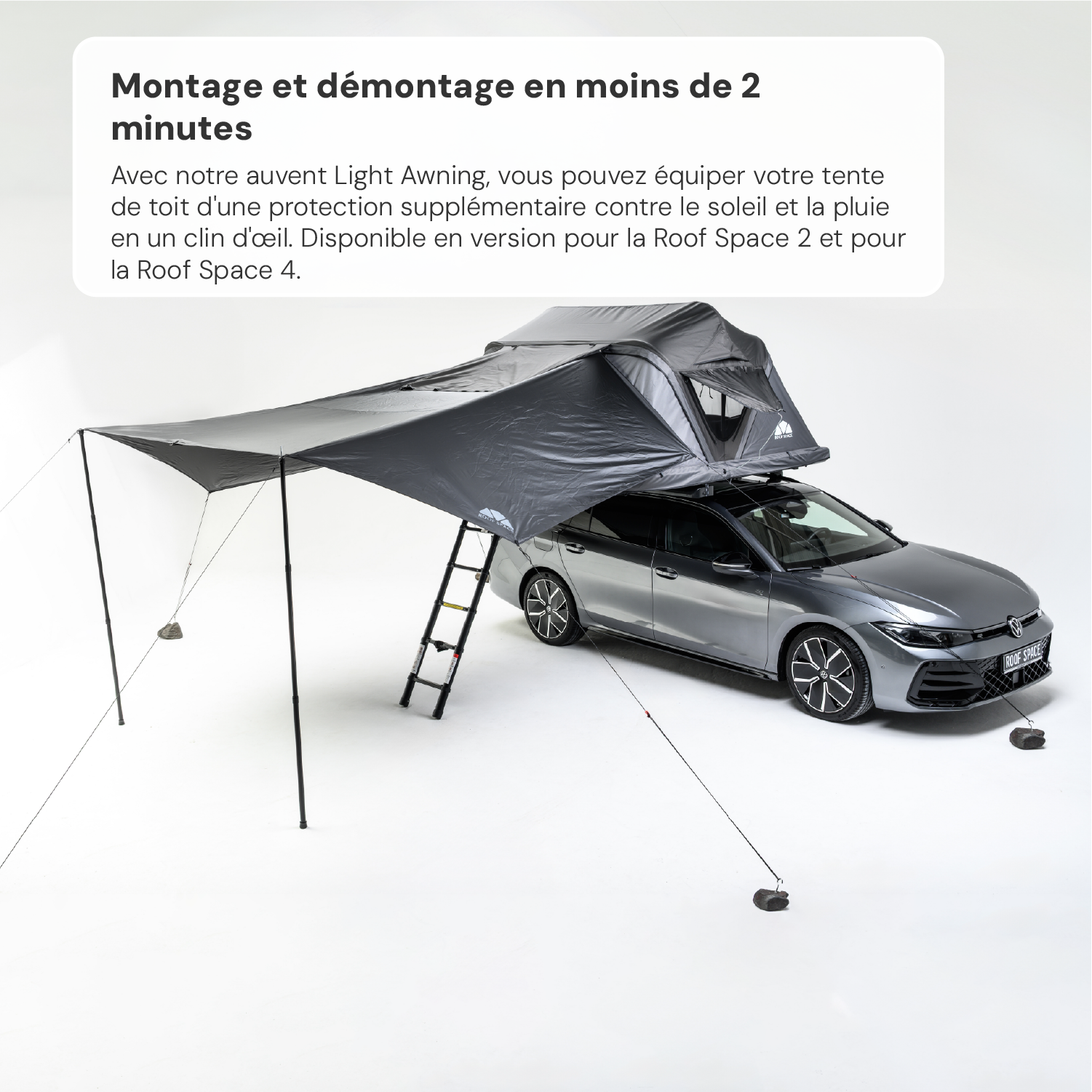 Auvent - Tente de toit - Noir/gris LED (200 x 200 cm