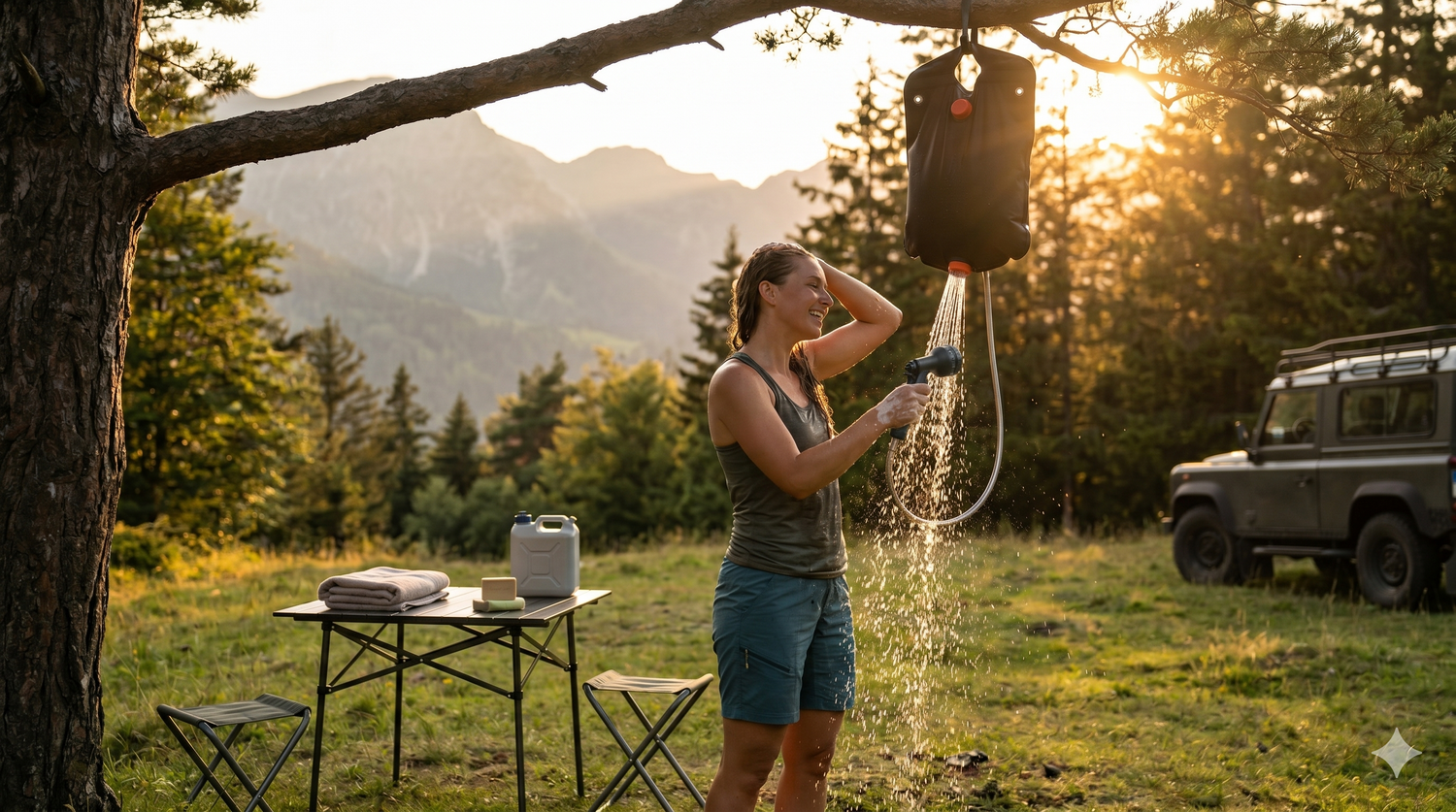 Hygiène et intimité en tente de toit : comment gérer douche et WC en bivouac ?